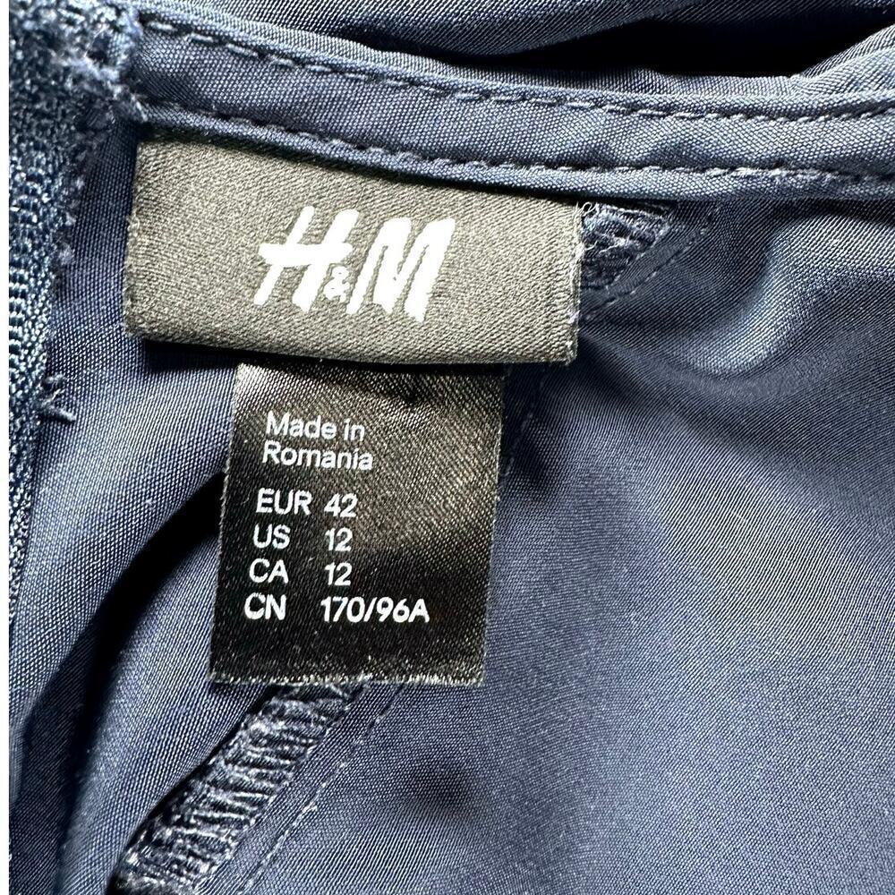 H&M Blue Midi Ruffle Dress Pockets, Size 12 Career Wear to work - Picture 4 of 4